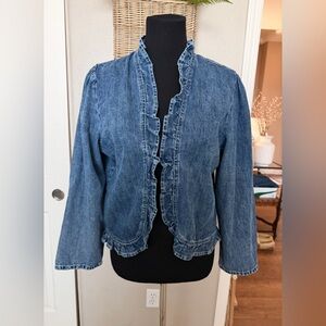 Ruffled Denim Jacket - Blue